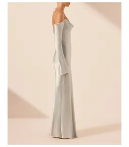Shona Joy Sofia Off Shoulder Tie Maxi Dress Silver Size 8/S for rent on The Volte - image 3