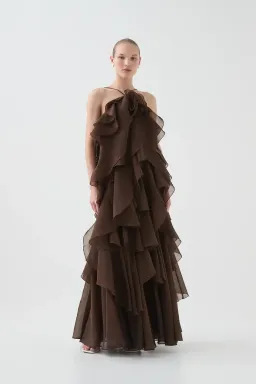 Aje Pandorea Maxi Dress in Carob Size AU 6  for rent on The Volte - image 1