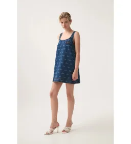 Aje Ratio Logo Denim Mini Dress Blue Print Size AU 6 for rent on The Volte - image 2