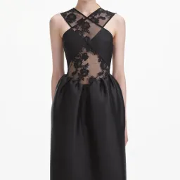 Self-Portrait Lace-trim Taffeta Maxi Dress in Black Size 8 for rent on The Volte - image 6