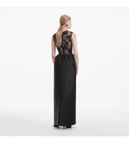 Self Portrait Lace Taffeta Maxi Dress in Black Size 12 for rent on The Volte - image 3