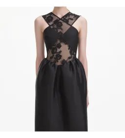 Self Portrait Lace Taffeta Maxi Dress in Black Size 12 for rent on The Volte - image 4