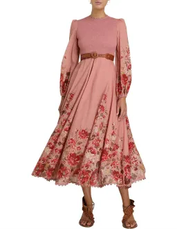 Zimmermann Cassia Shirred Midi Dress Musk Floral Size AU 12 for rent on The Volte - image 1