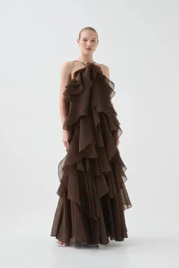 Aje Pandorea Layered Maxi Dress Carob Brown Size 8 for rent on The Volte - image 3