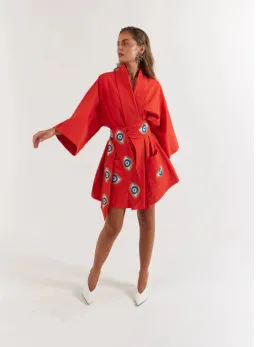 La Bohme Girls Nirvana Robe Dress Tangerine Evil Eye Size S-M  6-12 for rent on The Volte - image 4