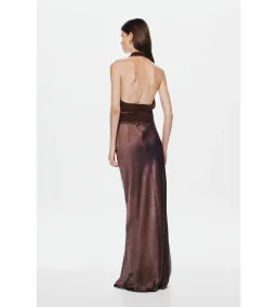 Misha The Celine Satin Maxi Dress Umber Brown Size 10 for rent on The Volte - image 3