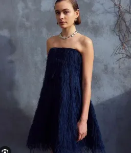 Scanlan Theodore Navy Taffeta Feather Mini Dress Size AU 6 for rent on The Volte - image 2