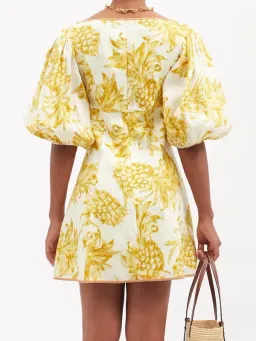 Zimmermann Puff Sleeve Pineapple-Print Linen Mini Dress Yellow Print Size 0 / AU 8 for rent on The Volte - image 2