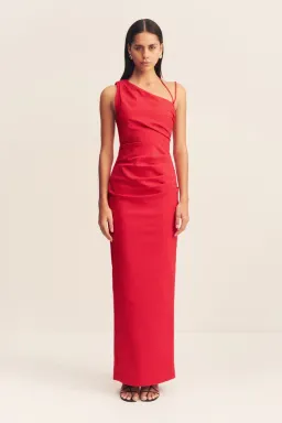 Shona Joy Lani Asymmetrical Gathered Maxi Dress Red Size 6 for rent on The Volte - image 1