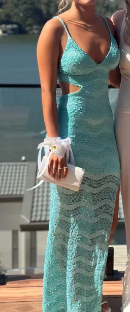 Amy Taylor Couture Lace Aqua Blue Gown Size 8 for rent on The Volte - image 1