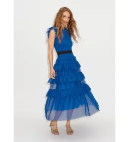 ME+EM Ethereal Tulle Shirred Midi Dress Electric Blue Size AU 8 for rent on The Volte - image 3