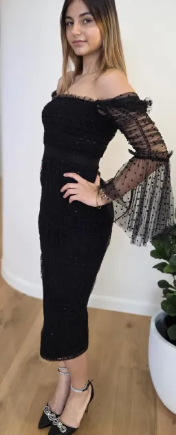 Self-Portrait Sequin Dot Mesh Midi Dress Black Size 10 for rent on The Volte - image 4