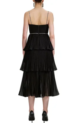 Self-Portrait Chiffon Tiered Midi Dress Black Size AU 10 for rent on The Volte - image 2
