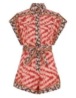 Zimmermann The Wylie Pocket Playsuit in Red Ikat Size 10 for rent on The Volte - image 1