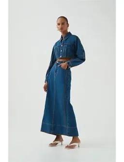 Aje Phoenix Midi Skirt Denim for rent on The Volte - image 2