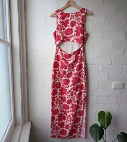 Sir The Label Cinta Linen Cut Out Midi Dress Red Floral Size 1/AU 8 for rent on The Volte - image 7