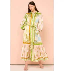 Alemais Checkmate Silk Midi Shirtdress in Multi Size AU 8 for rent on The Volte - image 1