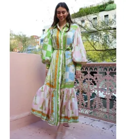 Alemais Checkmate Silk Midi Shirtdress Multi Print Size AU 10 for rent on The Volte - image 2