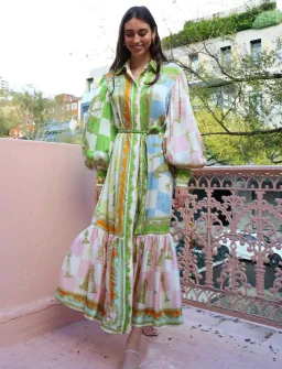 Alemais Checkmate Silk Midi Shirtdress Multi Size 12 for rent on The Volte - image 1