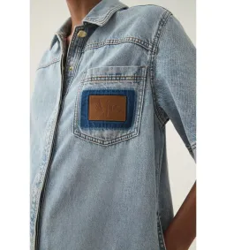 Aje Aura Denim Mini Tunic Dress Sea Spray Wash Size 6 for rent on The Volte - image 5