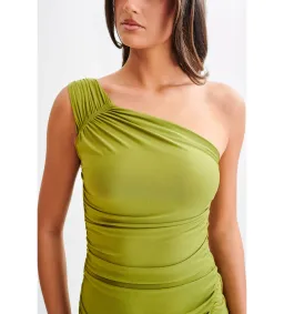 Meshki Capri Gathered Slinky Maxi Dress Vintage Olive Size 6/XS for rent on The Volte - image 4