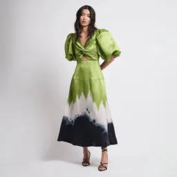 AJE Arcadian Puff Sleeve Knot Midi Dress Multi Size AU 6 for rent on The Volte - image 2