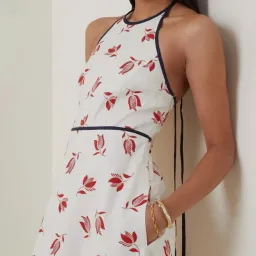 OROTON Dutch Tulip Halter Low Back Linen Midi Dress Ecru Size AU 14  for rent on The Volte - image 3