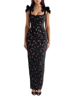 House of CB Tiff Velvet Lace Maxi Dress Black Size 10/S for rent on The Volte - image 1