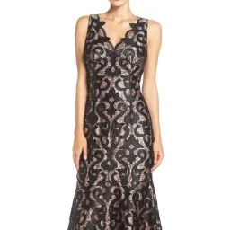 Adrianna Papell Guipure Mermaid Maxi Gown Black Nude Size 20 for rent on The Volte - image 2