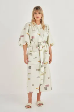 Oroton Short Sleeve Spaced Label Midi Dress  Beige Size 8  for rent on The Volte - image 1