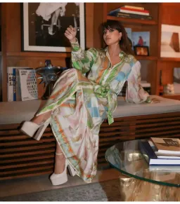 Alemais Checkmate Silk Midi Shirtdress Multi Print Size AU 14 for rent on The Volte - image 5