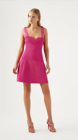 Aje Amber Knit Tie Shoulder Mini Dress Fuscia Size 6 for rent on The Volte - image 1