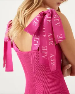 Aje Amber Knit Tie Shoulder Mini Dress Fuscia Size 6 for rent on The Volte - image 4