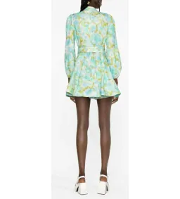 Zimmermann High Tide Buttoned Mini Dress Aqua Ikat Floral Size 0 AU 8 for rent on The Volte - image 4