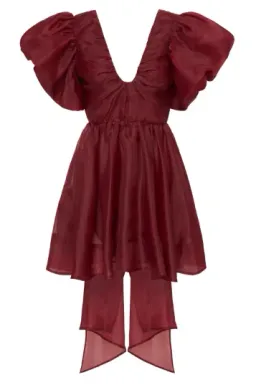 AJE Gretta Bow Back Short Mini Dress Burgundy Size AU 8 for rent on The Volte - image 7