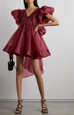 AJE Gretta Bow Back Short Mini Dress Burgundy Size AU 8 for rent on The Volte - image 3