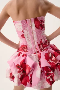 Aje Violette Bubble Hem Mini Dress in Pink Boldy Blooming Size 8 for rent on The Volte - image 2