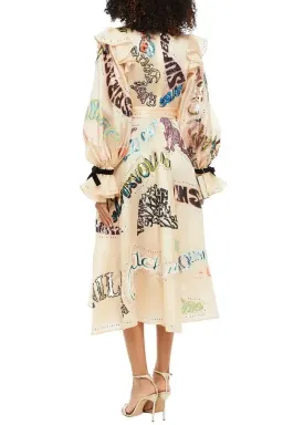 Zimmermann Ladybeetle Embelished Ruffled Silk-Satin Midi Dress Cream Print Size 0 / AU 6 for rent on The Volte - image 2