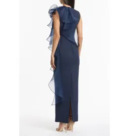 Carla Zampatti Crepe Ruffle Shoulder Gown Navy Size 12 for rent on The Volte - image 3