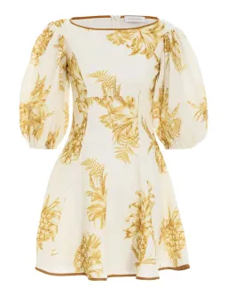 Zimmermann Empire Linen Puff Sleeve Mini Dress in Gold Size 0 /AU 8  for rent on The Volte - image 4