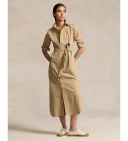 Ralph Lauren Polo Belted Cotton Midi Shirt Dress Beige Size 10 for rent on The Volte - image 1
