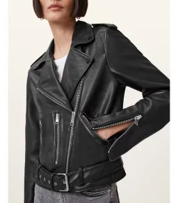 AllSaints Balfern Leather Biker Jacket Black Size AU 8 for rent on The Volte - image 2
