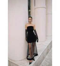 Justin Tong Phoebe Organza Maxi Dress Black Size 8 for rent on The Volte - image 1