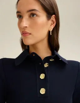 Scanlan Theodore Crepe Knit Poppy Shirt Midi Dress in Navy Size 10 for rent on The Volte - image 4