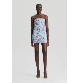 Scanlan Theodore Floral Taffeta Mini Dress in Ice Blue Size 6/XS  for rent on The Volte - image 1