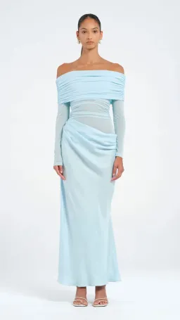 Benni  Yasmin Off Shoulder Dress Maxi Baby Blue Size AU 8 for rent on The Volte - image 1