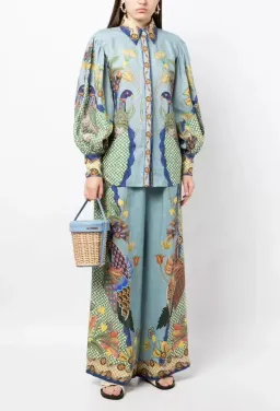 Alemais Gilly Shirt & Pant Set Misty Blue Print Size AU 14 for rent on The Volte - image 1
