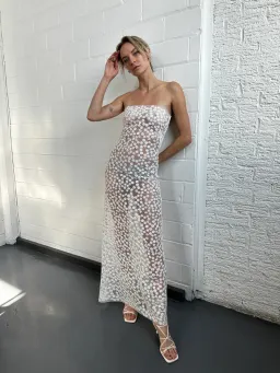 Sid Neigum Sheer White Floral Maxi Dress Size AU 8 for rent on The Volte - image 3