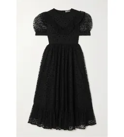 Batsheva May Ruffled Polka-Dot Flocked Tulle Midi Dress Black Size AU 18 for rent on The Volte - image 4