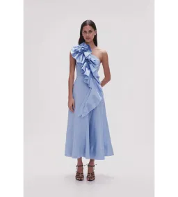 Aje Adelia Ruffle Midi Dress Light Sky Blue Size AU 6 for rent on The Volte - image 1